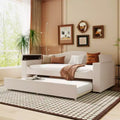 Twin Size Upholstered Daybed with Storage Armrests, Trundle and Latest Integrated Bluetooth Audio System, Teddy Fleece, Beige