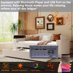 Letto a giorno imbottito Twin Size con braccioli portaoggetti, letto estraibile e sistema audio Bluetooth integrato di ultima generazione, in pile Teddy, beige