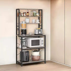 Caffetteria, Scaffale da panettiere da 80 cm per cucina con ripiani, con 6 livelli e 6 ganci, ideale come porta microonde