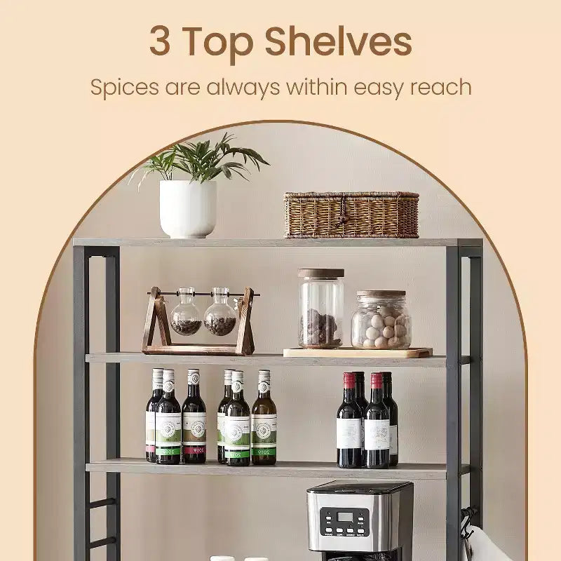 Caffetteria, Scaffale da panettiere da 80 cm per cucina con ripiani, con 6 livelli e 6 ganci, ideale come porta microonde