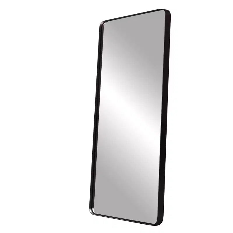 Specchio intero rettangolare con angoli arrotondati, con cornice in alluminio verniciato nero (specchio profondo - senza supporto)