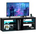 HOMCOM Modern TV Stand with LED Lights and Power Outlets for 55 Inch TV, 51 High Gloss Entertainment Center with Adjustable Glass Shelves