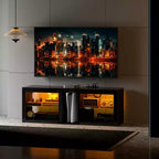 Mobile TV moderno HOMCOM con luci LED e prese di corrente per TV da 55 pollici, mobile TV a centro di intrattenimento lucido da 51 pollici con ripiani in vetro regolabili