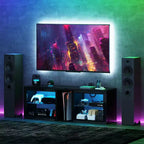 Mobile TV moderno HOMCOM con luci LED e prese di corrente per TV da 55 pollici, mobile TV a centro di intrattenimento lucido da 51 pollici con ripiani in vetro regolabili