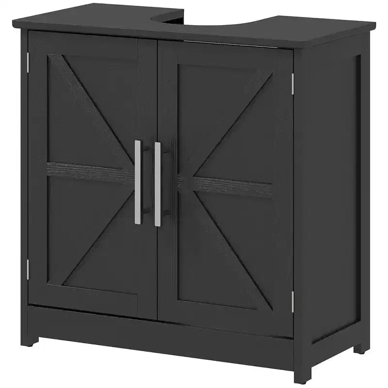 Mobile Lavabo da Appoggio HOMCOM Stile Fattoria, Mobile Bagno Autoportante con 2 Ante Scorrevole e Ripiano Regolabile