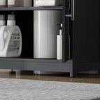 Mobile Lavabo da Appoggio HOMCOM Stile Fattoria, Mobile Bagno Autoportante con 2 Ante Scorrevole e Ripiano Regolabile