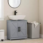 Mobile Lavabo da Appoggio HOMCOM Stile Fattoria, Mobile Bagno Autoportante con 2 Ante Scorrevole e Ripiano Regolabile
