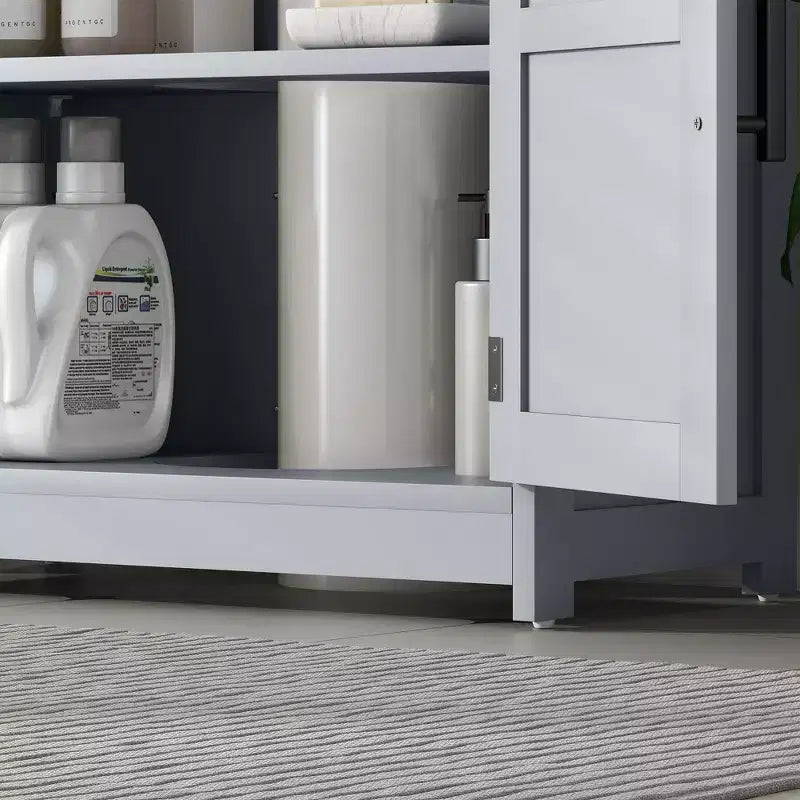 Mobile Lavabo da Appoggio HOMCOM Stile Fattoria, Mobile Bagno Autoportante con 2 Ante Scorrevole e Ripiano Regolabile