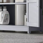 Mobile Lavabo da Appoggio HOMCOM Stile Fattoria, Mobile Bagno Autoportante con 2 Ante Scorrevole e Ripiano Regolabile