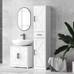 Mobile Lavabo da Appoggio HOMCOM Stile Fattoria, Mobile Bagno Autoportante con 2 Ante Scorrevole e Ripiano Regolabile