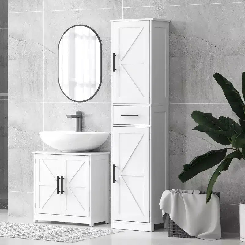 Mobile Lavabo da Appoggio HOMCOM Stile Fattoria, Mobile Bagno Autoportante con 2 Ante Scorrevole e Ripiano Regolabile