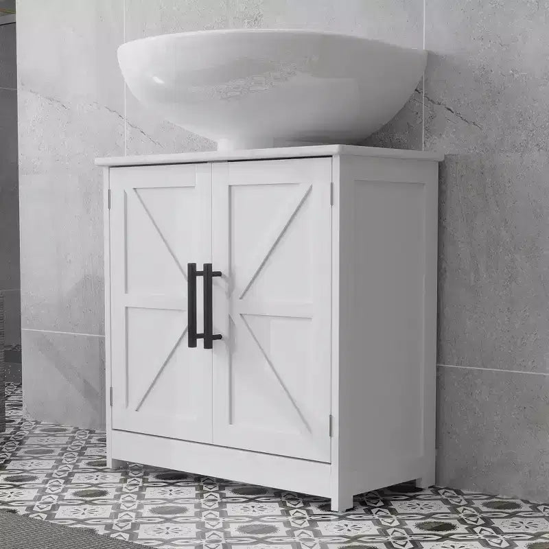 Mobile Lavabo da Appoggio HOMCOM Stile Fattoria, Mobile Bagno Autoportante con 2 Ante Scorrevole e Ripiano Regolabile