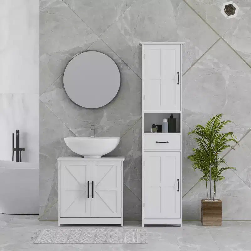 Mobile Lavabo da Appoggio HOMCOM Stile Fattoria, Mobile Bagno Autoportante con 2 Ante Scorrevole e Ripiano Regolabile