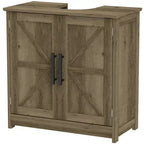 Mobile Lavabo da Appoggio HOMCOM Stile Fattoria, Mobile Bagno Autoportante con 2 Ante Scorrevole e Ripiano Regolabile