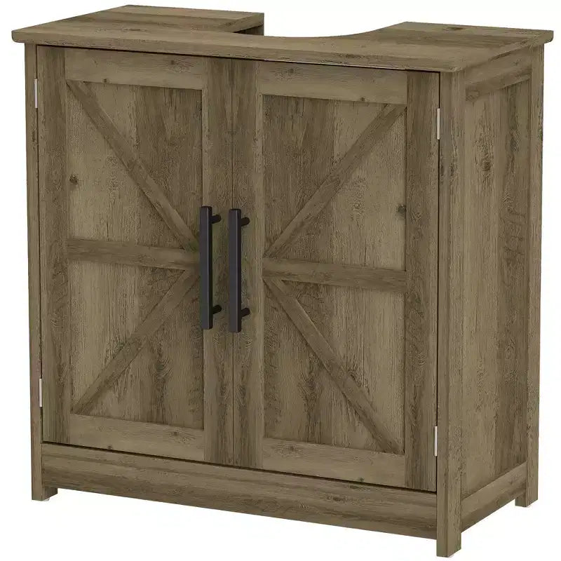 Mobile Lavabo da Appoggio HOMCOM Stile Fattoria, Mobile Bagno Autoportante con 2 Ante Scorrevole e Ripiano Regolabile