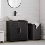 Mobile Lavabo da Appoggio HOMCOM Stile Fattoria, Mobile Bagno Autoportante con 2 Ante Scorrevole e Ripiano Regolabile