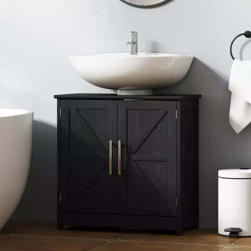 Mobile Lavabo da Appoggio HOMCOM Stile Fattoria, Mobile Bagno Autoportante con 2 Ante Scorrevole e Ripiano Regolabile