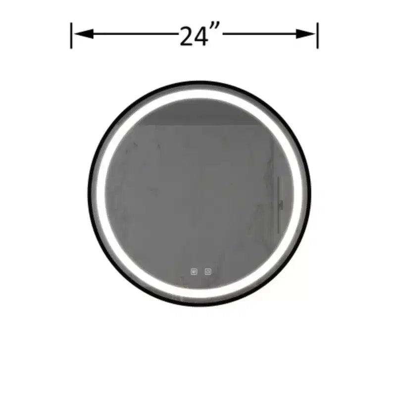 Specchio da bagno a LED da 24 pollici di classe con piano posteriore focalizzato, telaio in lega di alluminio nero