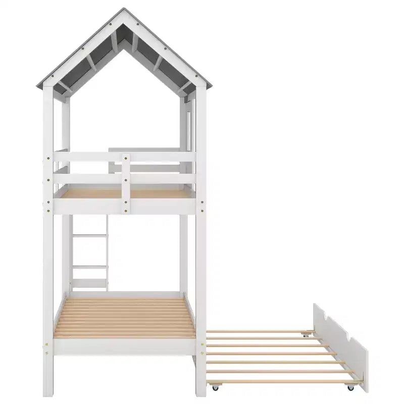 Letto a castello doppio Whisen Elegant House Roof con letto estraibile - Bianco