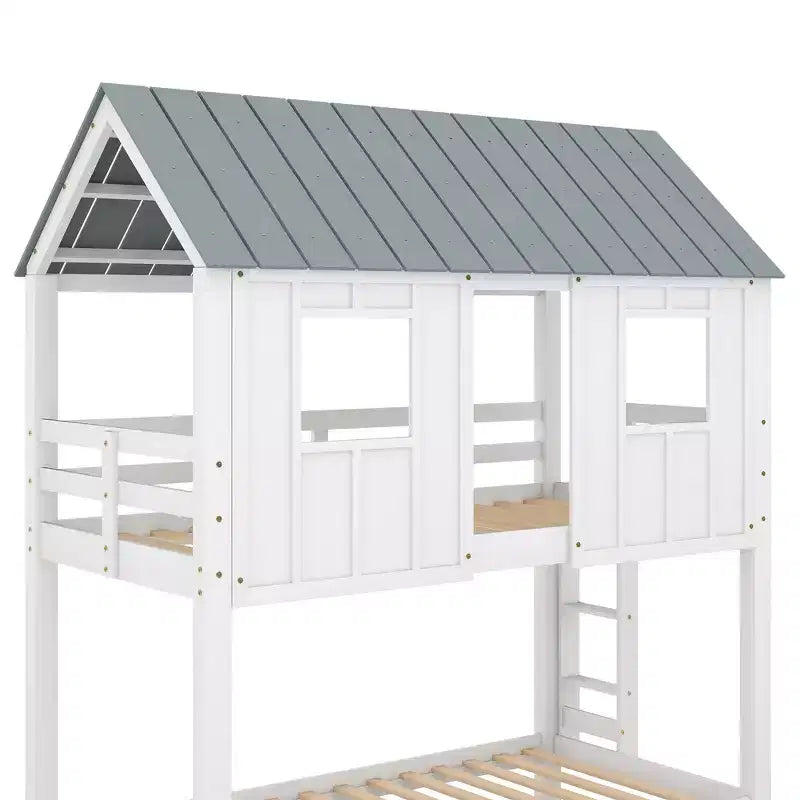 Letto a castello doppio Whisen Elegant House Roof con letto estraibile - Bianco