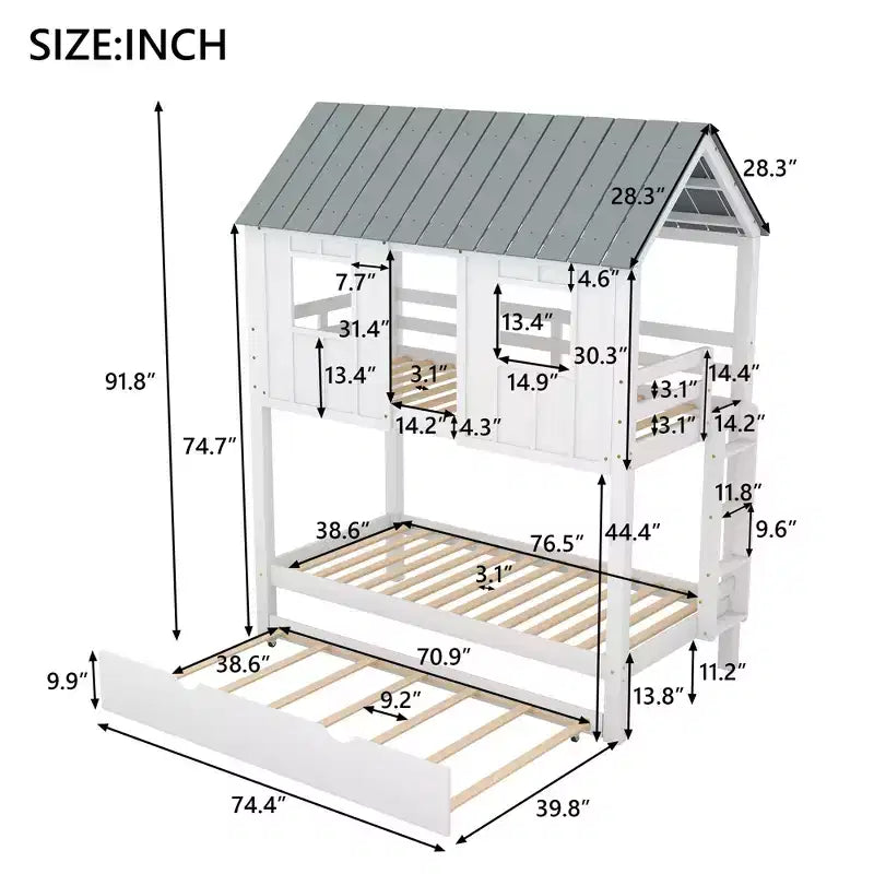 Letto a castello doppio Whisen Elegant House Roof con letto estraibile - Bianco