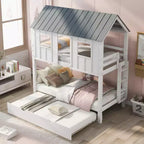 Letto a castello doppio Whisen Elegant House Roof con letto estraibile - Bianco