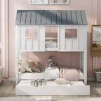 Letto a castello doppio Whisen Elegant House Roof con letto estraibile - Bianco