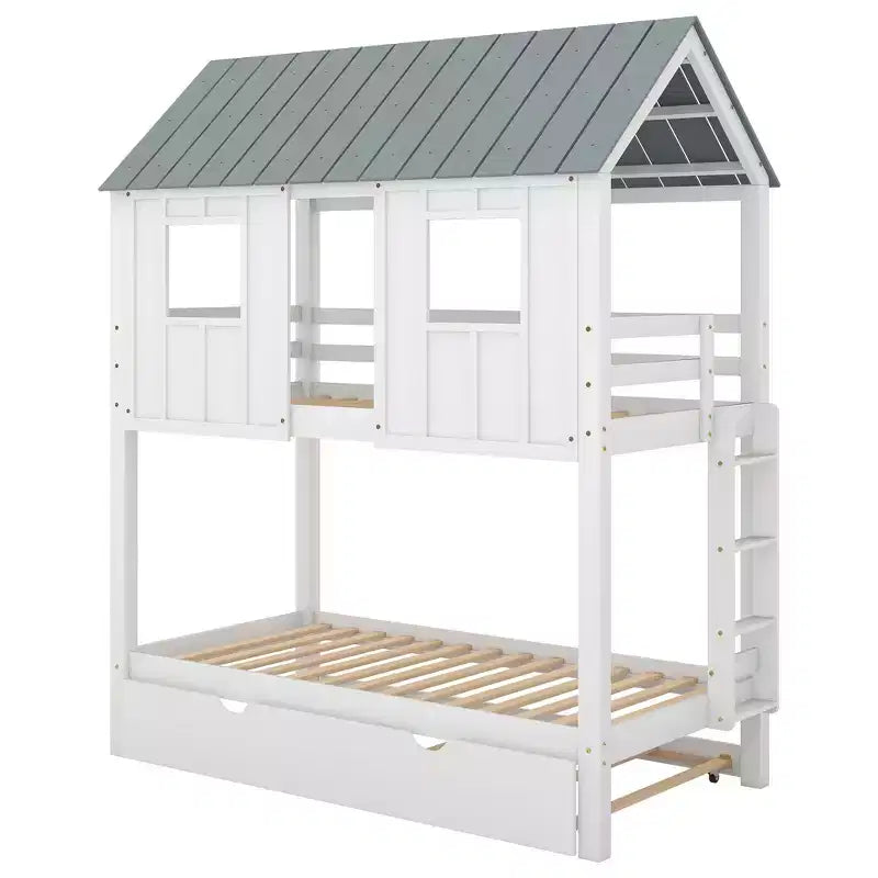 Letto a castello doppio Whisen Elegant House Roof con letto estraibile - Bianco