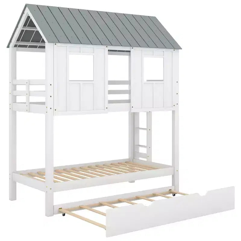 Letto a castello doppio Whisen Elegant House Roof con letto estraibile - Bianco