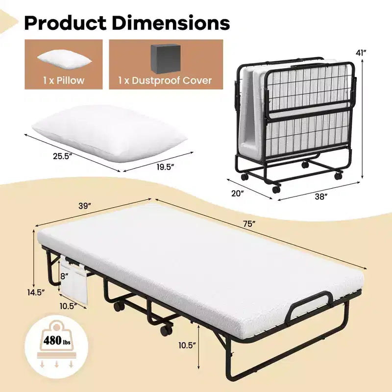 Costway 75 x 39 Letto Pieghevole con Materasso in Memory Foam e Copripiumino Antipolvere, Struttura in Metallo