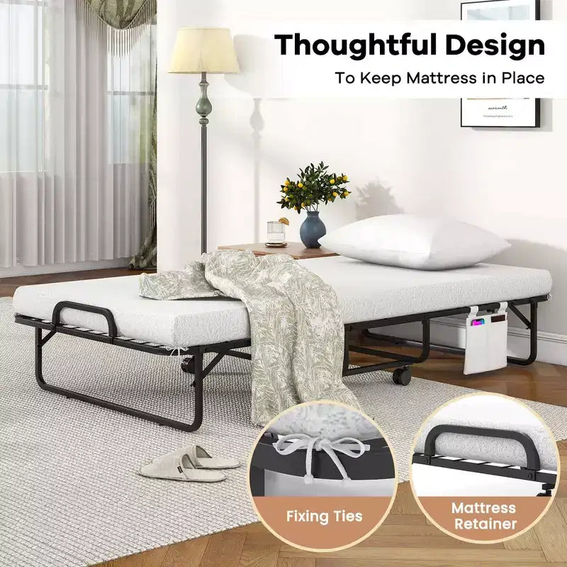 Costway 75 x 39 Letto Pieghevole con Materasso in Memory Foam e Copripiumino Antipolvere, Struttura in Metallo