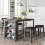 Set da pranzo rustico da 5 pezzi in stile fattoria con tavolo da pranzo a altezza bancone, 2 sedie e 2 sgabelli, grigio/bianco-ModernLuxe