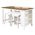 Set da pranzo rustico da 5 pezzi in stile fattoria con tavolo da pranzo a altezza bancone, 2 sedie e 2 sgabelli, grigio/bianco-ModernLuxe