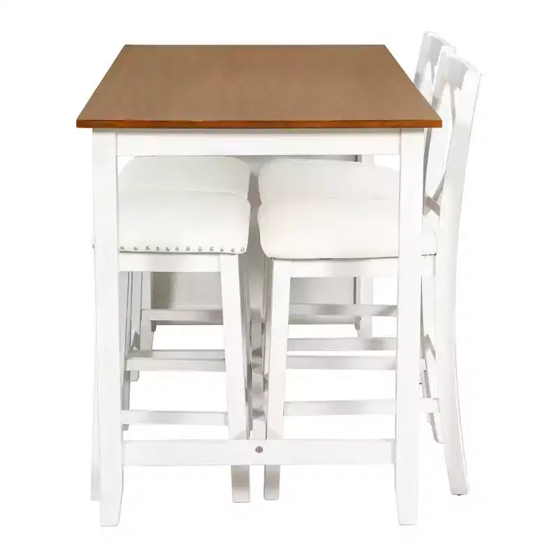 Set da pranzo rustico da 5 pezzi in stile fattoria con tavolo da pranzo a altezza bancone, 2 sedie e 2 sgabelli, grigio/bianco-ModernLuxe