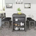 5-Piece Rustic Farmhouse Dining Table Set Dining Set with Counter Bar Height Dining Table, 2 Dining Chairs and 2 Stools, Gray/White-ModernLuxe