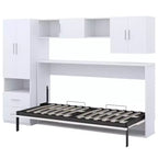 Letto a scomparsa Whisen Modern Design con armadio a muro, ripiani aperti e cassetti portaoggetti - Bianco