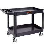 VEVOR Utility Service Cart, 2 Shelf 550LBS Heavy Duty Plastic Rolling Utility Cart with 360 Swivel Wheels (2 with Brakes)