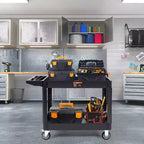Carrello di servizio multiuso VEVOR, 2 ripiani, 250 kg, in plastica resistente, carrello multiuso con ruote girevoli a 360° (2 con freno)