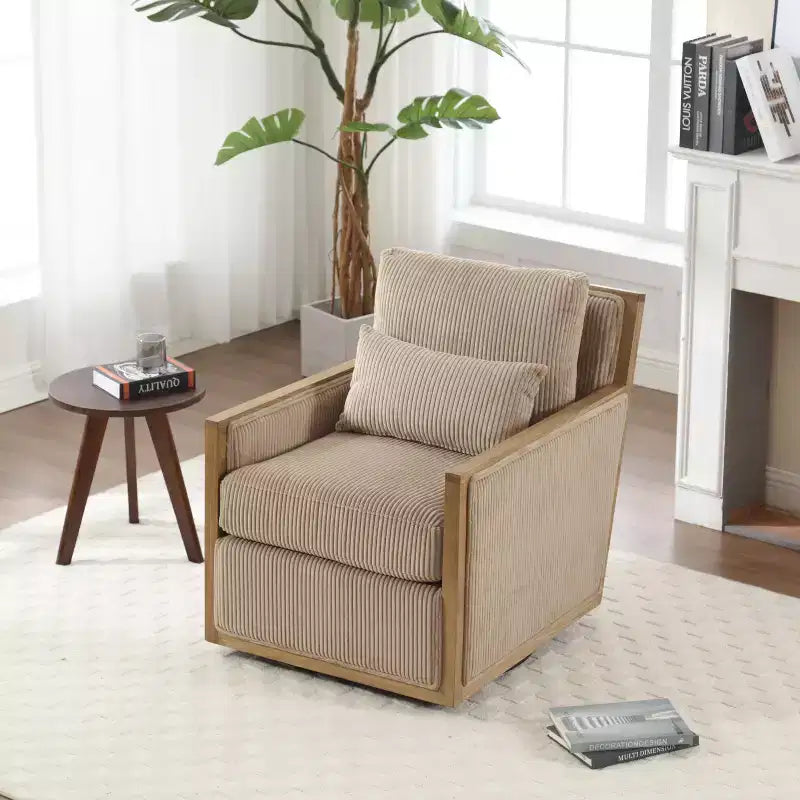 GDFStudio Tim Poltrona Girevole Accent con Rivestimento in Velluto a Coste e Due Cuscini