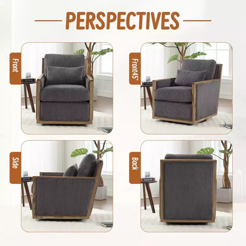 GDFStudio Tim Poltrona Girevole Accent con Rivestimento in Velluto a Coste e Due Cuscini