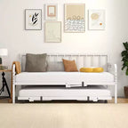 Daybed Costway Matrimoniale con Rete Estraibile a Scomparsa Stazione di Ricarica e Luci a LED per Soggiorno Nero/Bianco