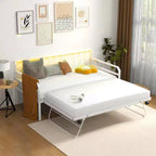 Daybed Costway Matrimoniale con Rete Estraibile a Scomparsa Stazione di Ricarica e Luci a LED per Soggiorno Nero/Bianco