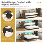 Daybed Costway Matrimoniale con Rete Estraibile a Scomparsa Stazione di Ricarica e Luci a LED per Soggiorno Nero/Bianco