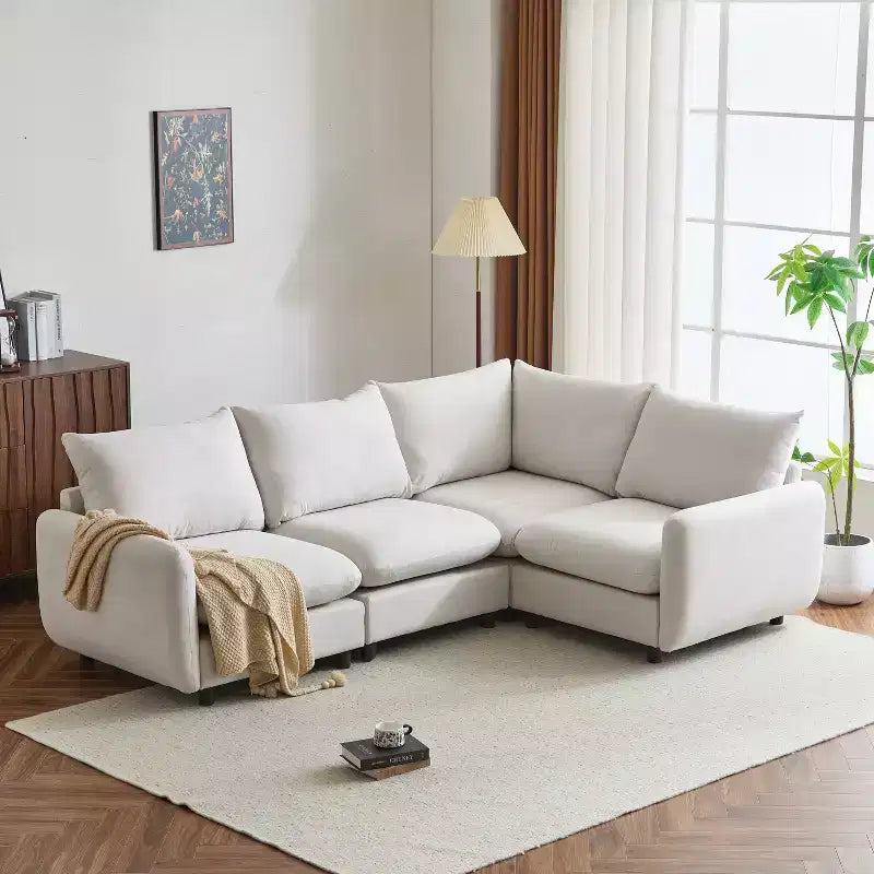Christopher Knight Home Acker, Set Divano Componibile Moderno a 4 Pezzi con Rivestimento, Bianco