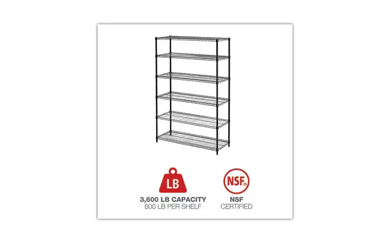 Alera Kit di Scaffalature a Filo a 6 Ripiani Certificato NSF, 48l x 18p x 72a, Nero