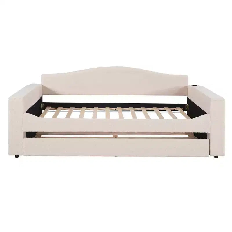 Divano letto imbottito una piazza e mezza/matrimoniale con braccioli portaoggetti, letto estraibile e sistema audio Bluetooth integrato di ultima generazione - ModernLuxe