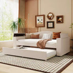 Twin/Full Size Upholstered Daybed with Storage Armrests, Trundle and Latest Integrated Bluetooth Audio System - ModernLuxe