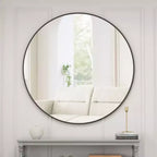 Specchio da parete circolare nero da 39 pollici: cornice in metallo, rotondo da bagno, da trucco - elegante per bagno, soggiorno, camera da letto