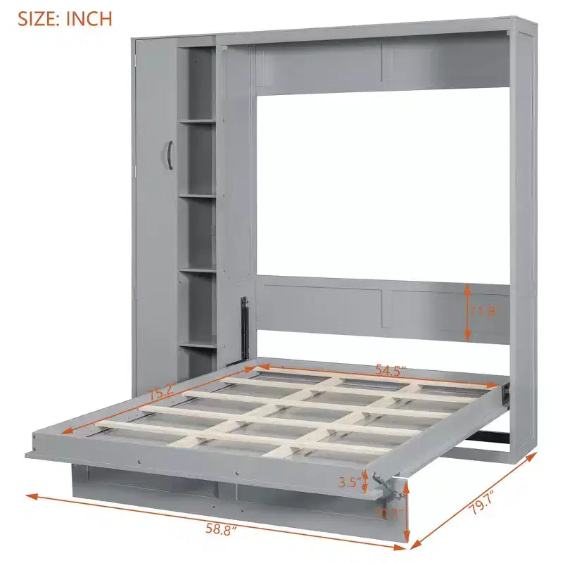 Letto a Scomparsa Whisen Modern Wood, Ripiegabile in un Mobile con Ripiani, Armadio e Luci LED