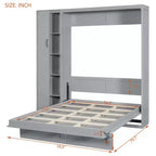 Letto a Scomparsa Whisen Modern Wood, Ripiegabile in un Mobile con Ripiani, Armadio e Luci LED